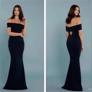 New! Katie May x Noel and Jean Legacy Gown Off-Shoulder Navy Maxi Dress 💙size 8